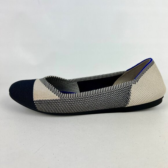 Rothys Womens Cap Toe Buffalo Plaid Round Toe Ballet Flat Black White size 7.5 - Picture 7 of 15